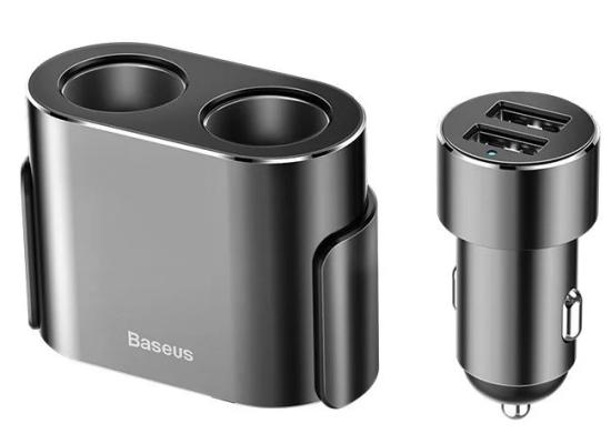 Baseus High Efficiency One to Two Cigarette Lighter (dual-cigarette lighter 80W +dual USB 3.1A) - Black